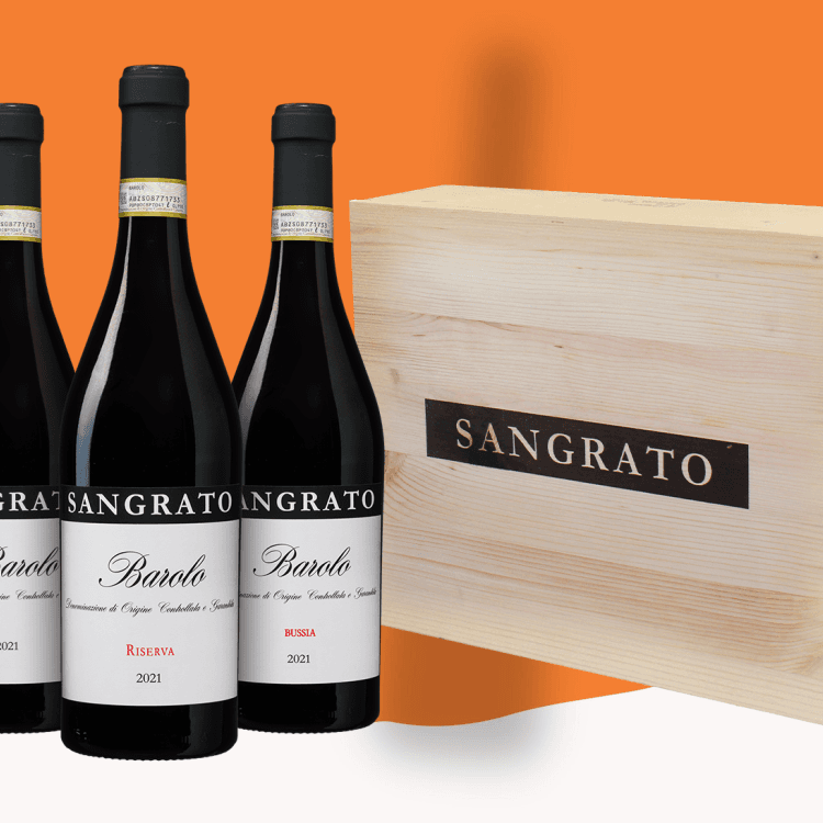 Fles Sangrato Barolo uit topjaren in wijnkist (3 flessen)
