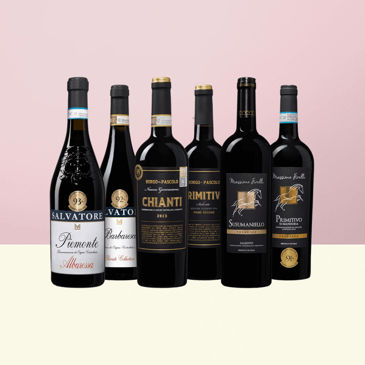 Fles Wat schaft de podcast Italiaans rood wijnpakket