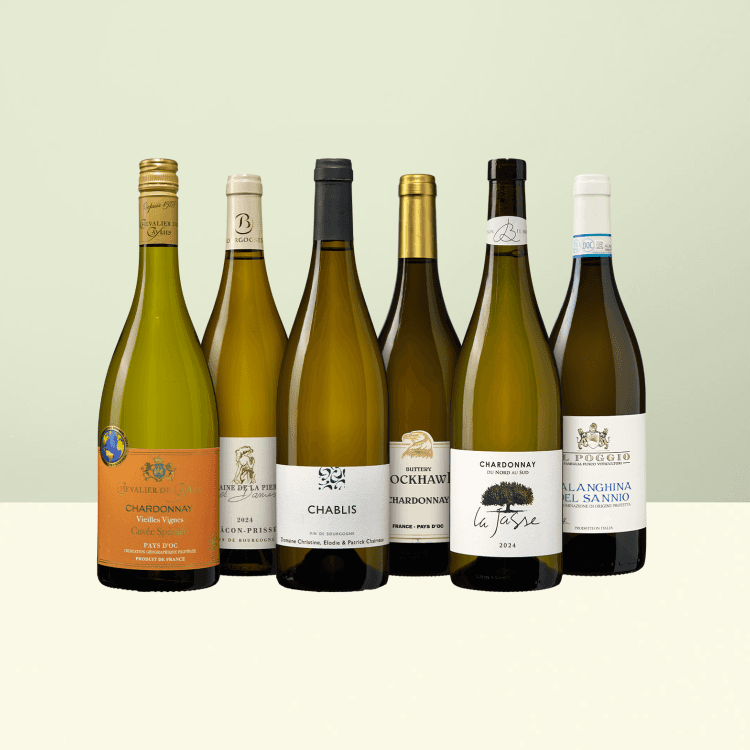 Fles Wat schaft de Podcast Chardonnay wijnpakket